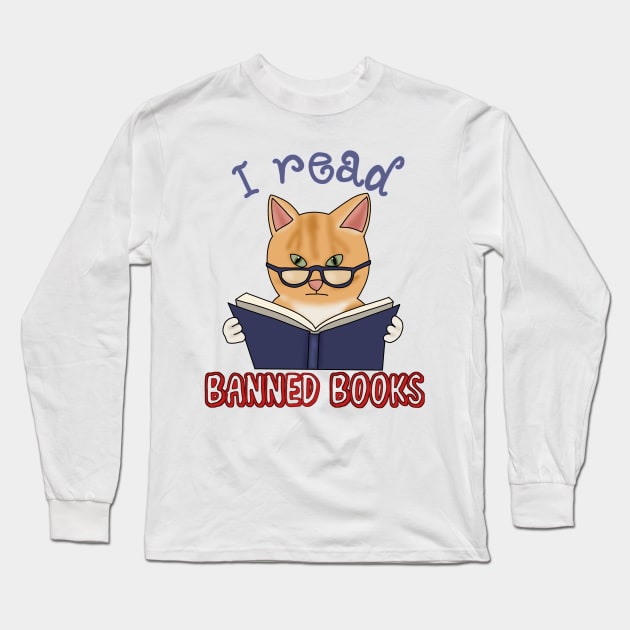 I read banned books (fluffy orange cat) Long Sleeve T-Shirt by Becky-Marie